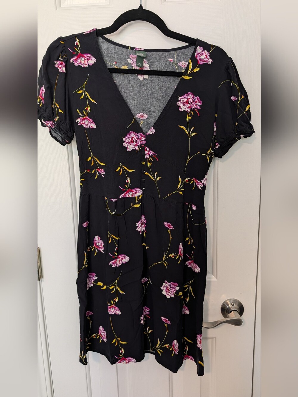 wild fable Black Floral Dress with Pink and Yellow Blooms